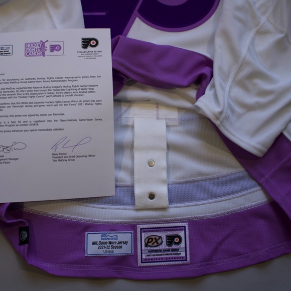 2021 Philadelphia Flyers Hockey Fights Cancer James van Riemsdyk warm up worn je - Picture 5 of 6